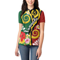 Melanesian Vanuatu Tribal Boar Tusk Women Polo Shirt Tropical Plants and Namele Motifs - Polynesian Pride