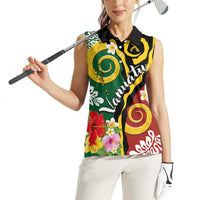Melanesian Vanuatu Tribal Boar Tusk Women Sleeveless Polo Shirt Tropical Plants and Namele Motifs - Polynesian Pride