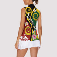 Melanesian Vanuatu Tribal Boar Tusk Women Sleeveless Polo Shirt Tropical Plants and Namele Motifs - Polynesian Pride