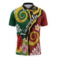 Melanesian Vanuatu Tribal Boar Tusk Zipper Polo Shirt Tropical Plants and Namele Motifs - Polynesian Pride