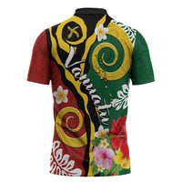 Melanesian Vanuatu Tribal Boar Tusk Zipper Polo Shirt Tropical Plants and Namele Motifs - Polynesian Pride