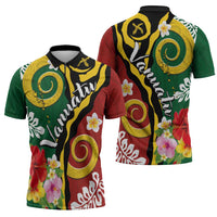 Melanesian Vanuatu Tribal Boar Tusk Zipper Polo Shirt Tropical Plants and Namele Motifs - Polynesian Pride