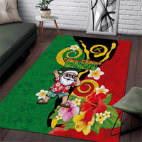 Vanuatu Christmas Area Rug Funny Santa with Namele and Boar Tusk Tribal LT03 Green - Polynesian Pride