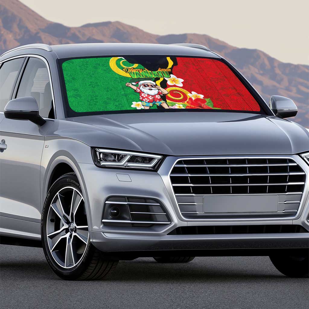 Vanuatu Christmas Auto Sun Shade Funny Santa with Namele and Boar Tusk Tribal - Polynesian Pride