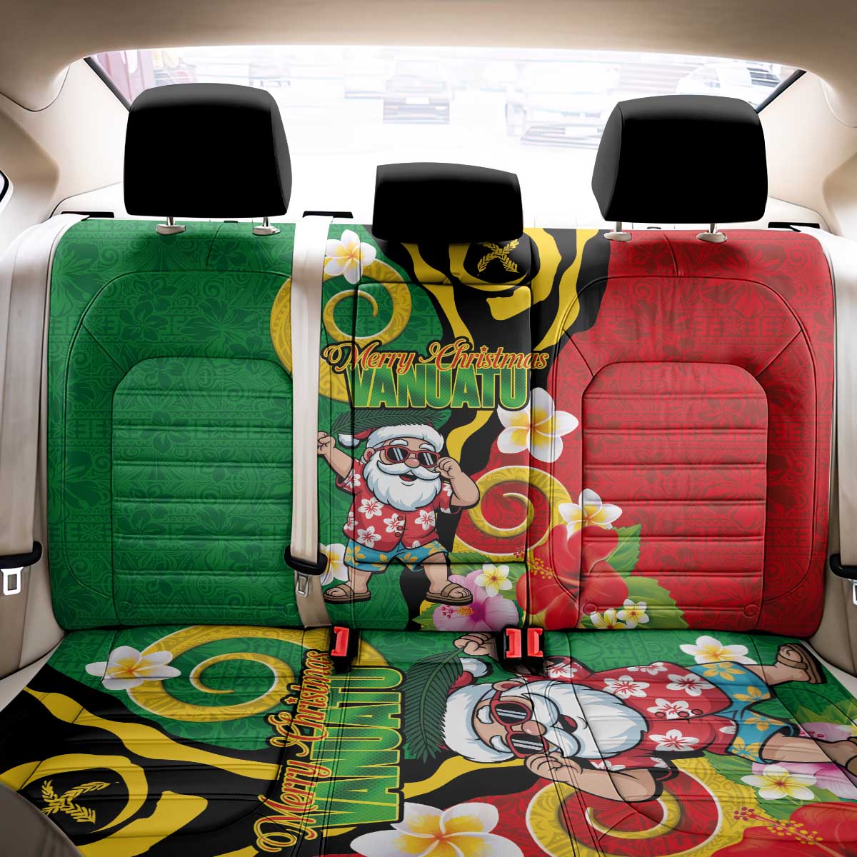 Vanuatu Christmas Back Car Seat Cover Funny Santa with Namele and Boar Tusk Tribal - Polynesian Pride
