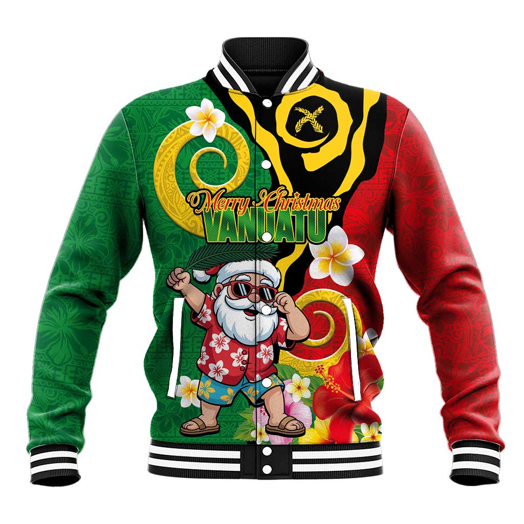 Vanuatu Christmas Baseball Jacket Funny Santa with Namele and Boar Tusk Tribal - Polynesian Pride
