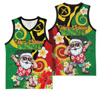 Vanuatu Christmas Basketball Jersey Funny Santa with Namele and Boar Tusk Tribal - Polynesian Pride