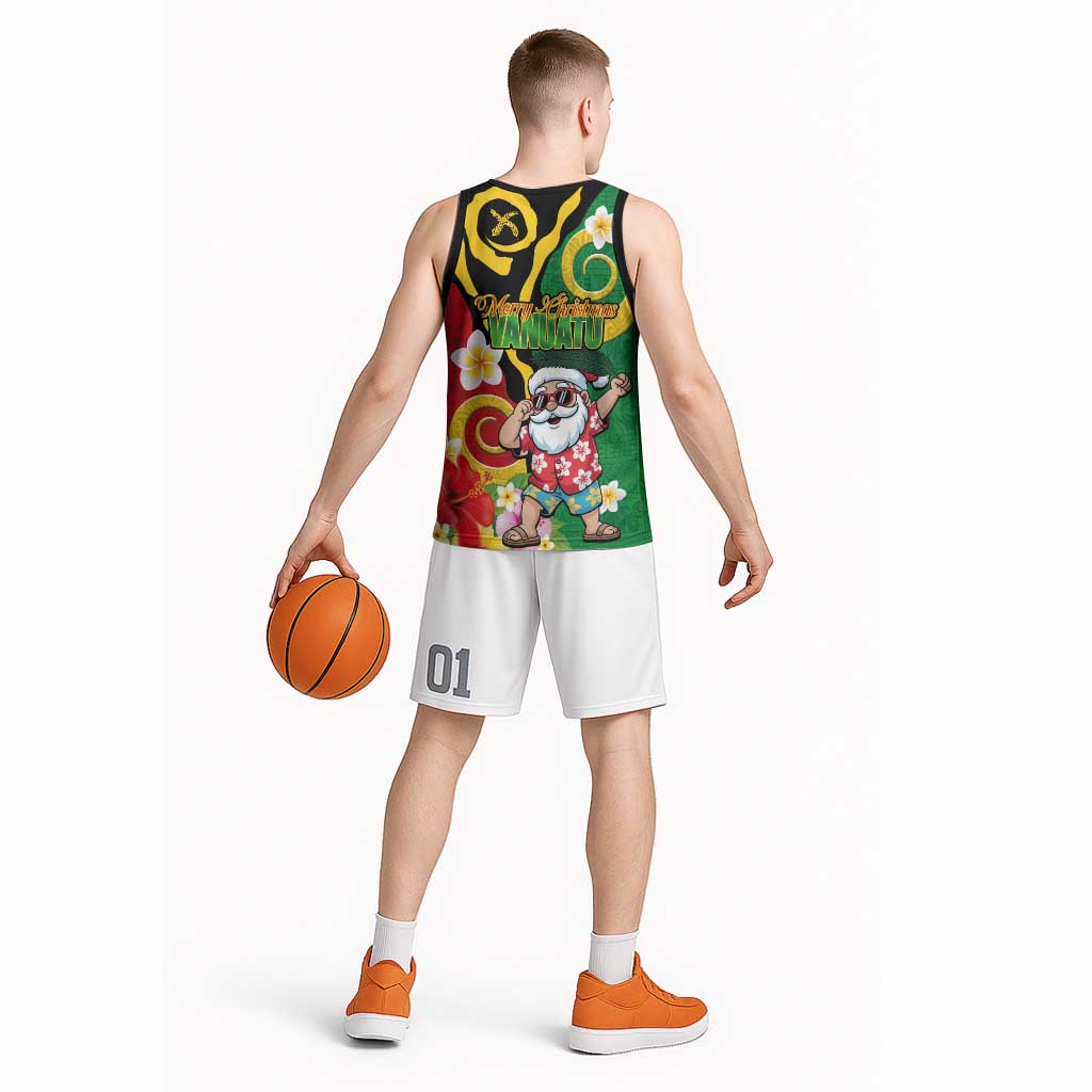 Vanuatu Christmas Basketball Jersey Funny Santa with Namele and Boar Tusk Tribal - Polynesian Pride