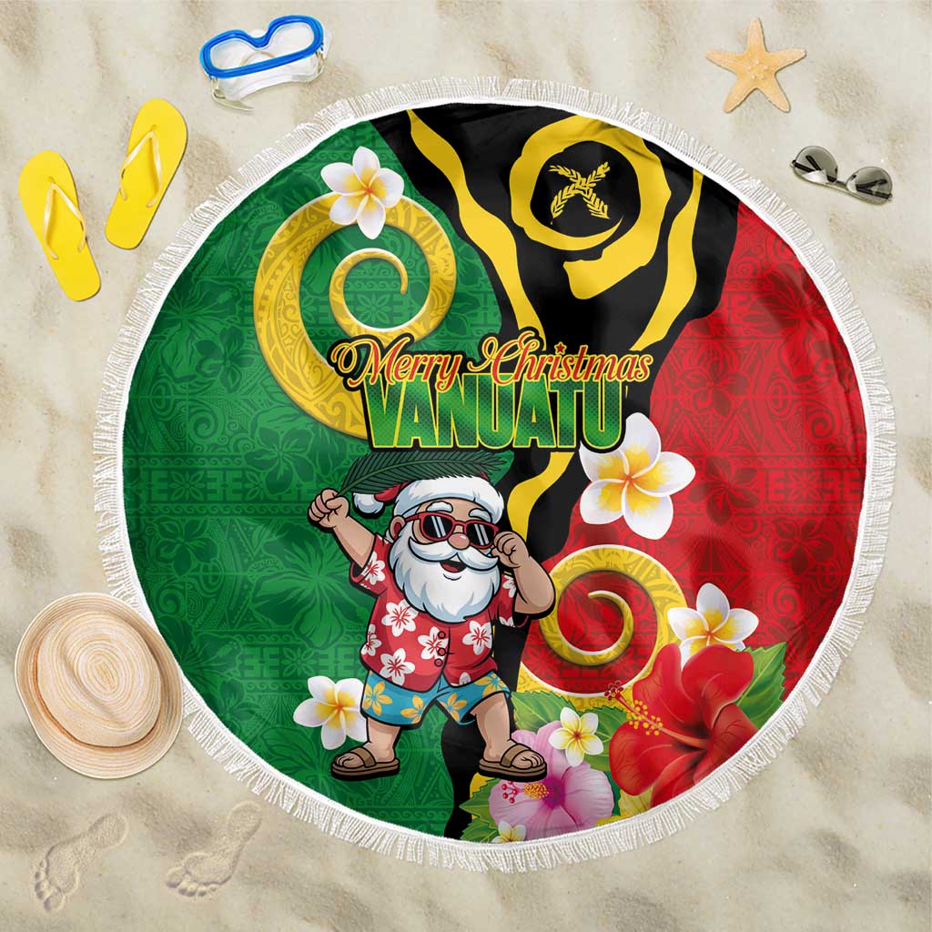 Vanuatu Christmas Beach Blanket Funny Santa with Namele and Boar Tusk Tribal - Polynesian Pride
