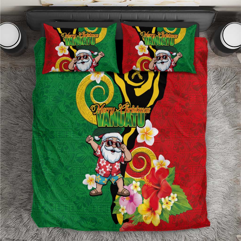 Vanuatu Christmas Bedding Set Funny Santa with Namele and Boar Tusk Tribal LT03 Green - Polynesian Pride