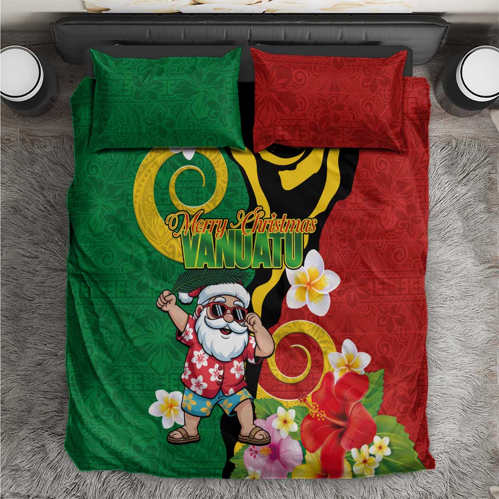 Vanuatu Christmas Bedding Set Funny Santa with Namele and Boar Tusk Tribal LT03 Green - Polynesian Pride