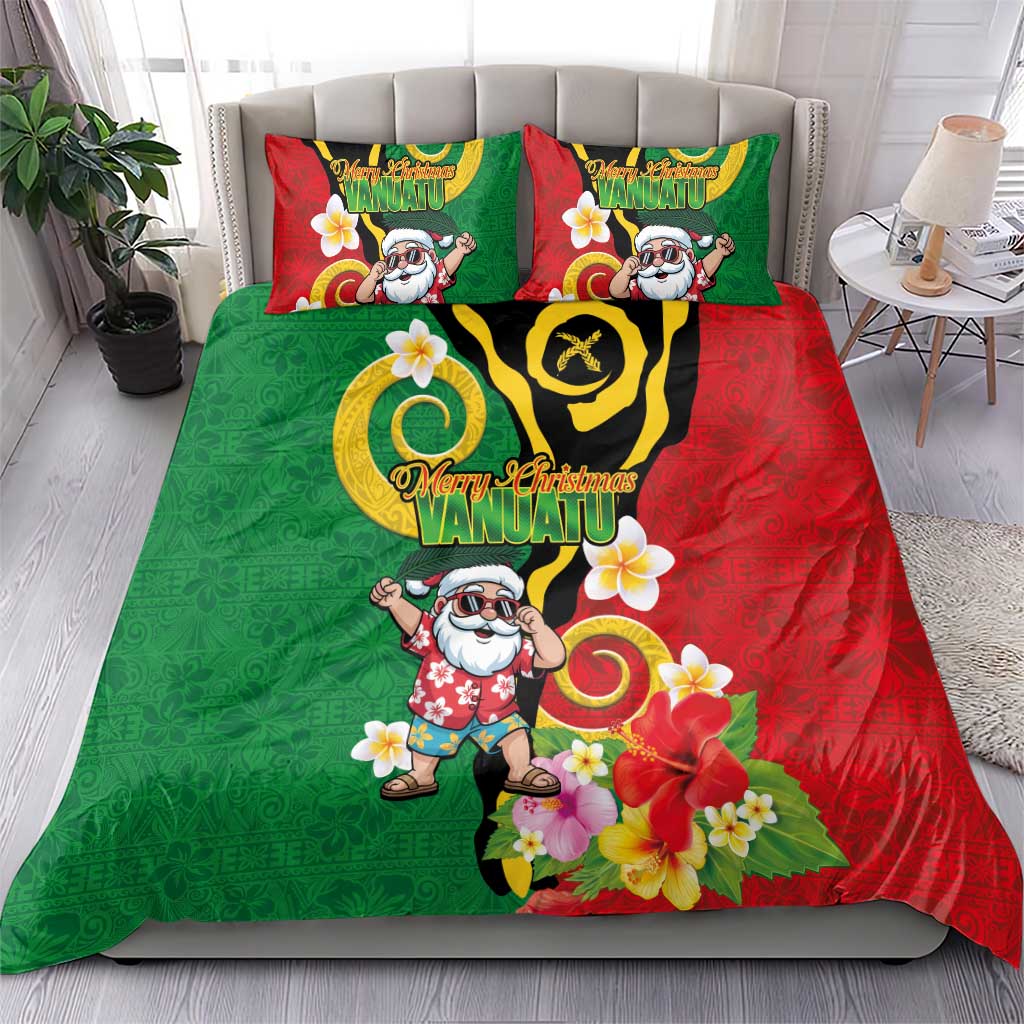 Vanuatu Christmas Bedding Set Funny Santa with Namele and Boar Tusk Tribal LT03 - Polynesian Pride