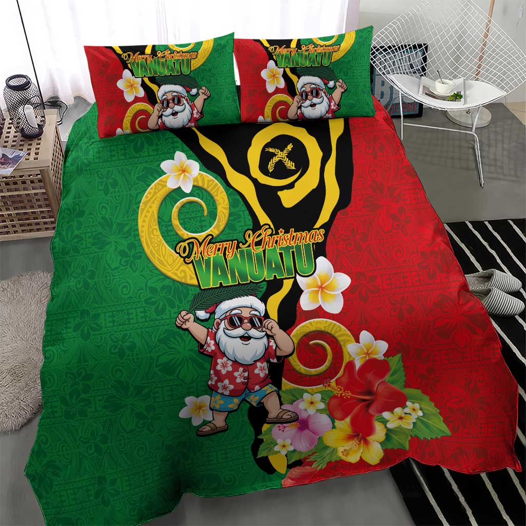 Vanuatu Christmas Bedding Set Funny Santa with Namele and Boar Tusk Tribal LT03 - Polynesian Pride