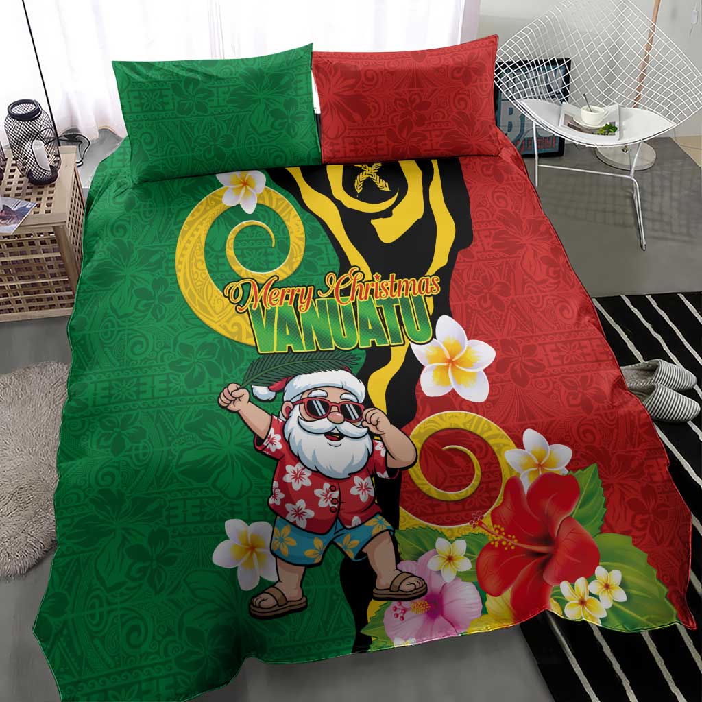 Vanuatu Christmas Bedding Set Funny Santa with Namele and Boar Tusk Tribal LT03 - Polynesian Pride