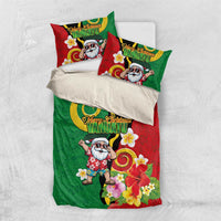 Vanuatu Christmas Bedding Set Funny Santa with Namele and Boar Tusk Tribal LT03 US Twin 172cm x 218cm Green - Polynesian Pride