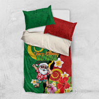 Vanuatu Christmas Bedding Set Funny Santa with Namele and Boar Tusk Tribal LT03 US Twin 172cm x 218cm Green - Polynesian Pride