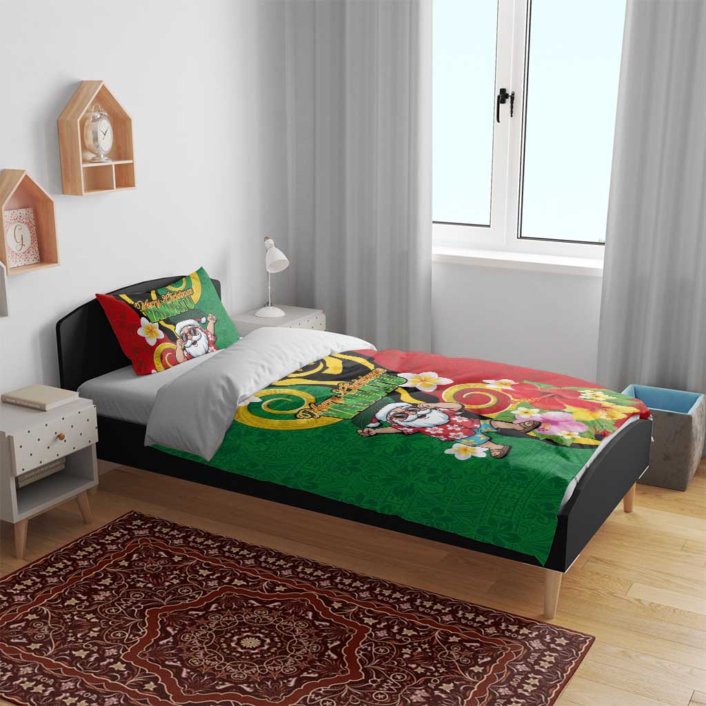 Vanuatu Christmas Bedding Set Funny Santa with Namele and Boar Tusk Tribal LT03 - Polynesian Pride
