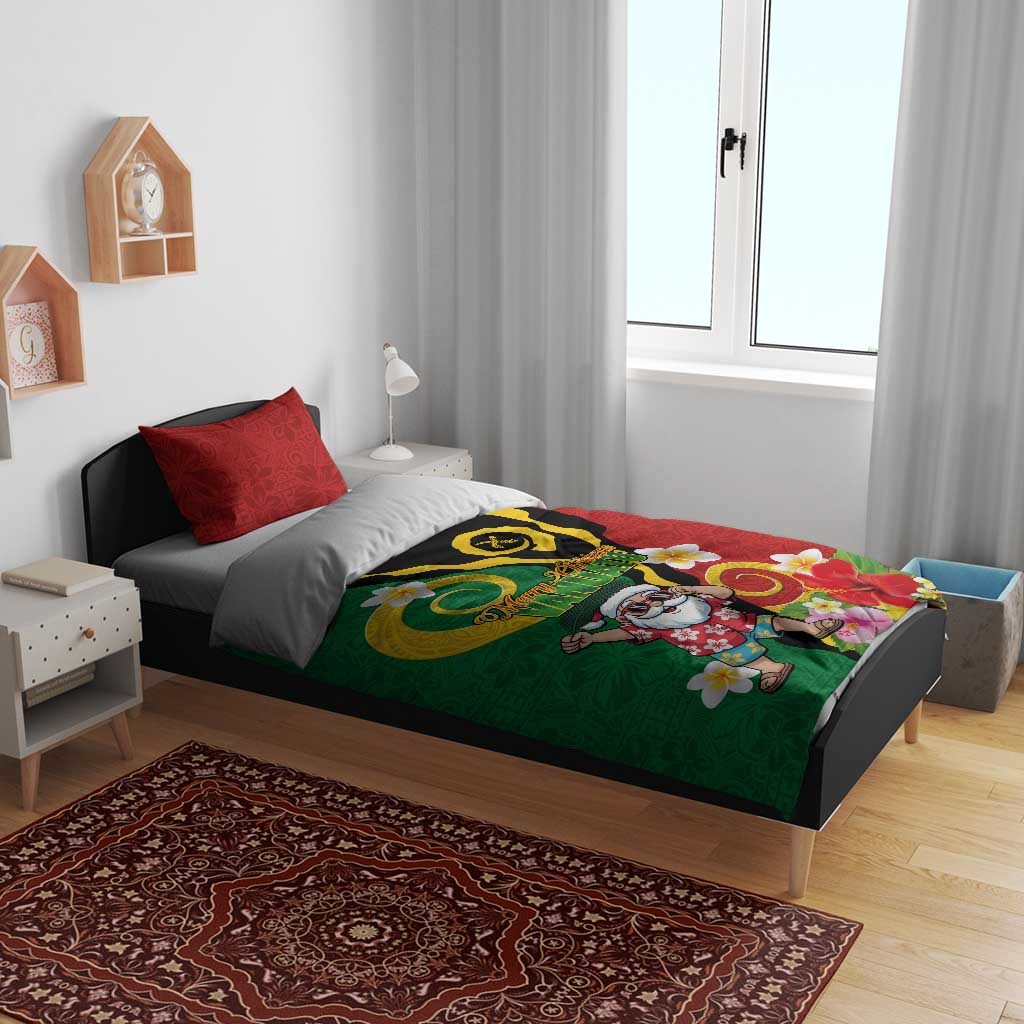 Vanuatu Christmas Bedding Set Funny Santa with Namele and Boar Tusk Tribal LT03 - Polynesian Pride