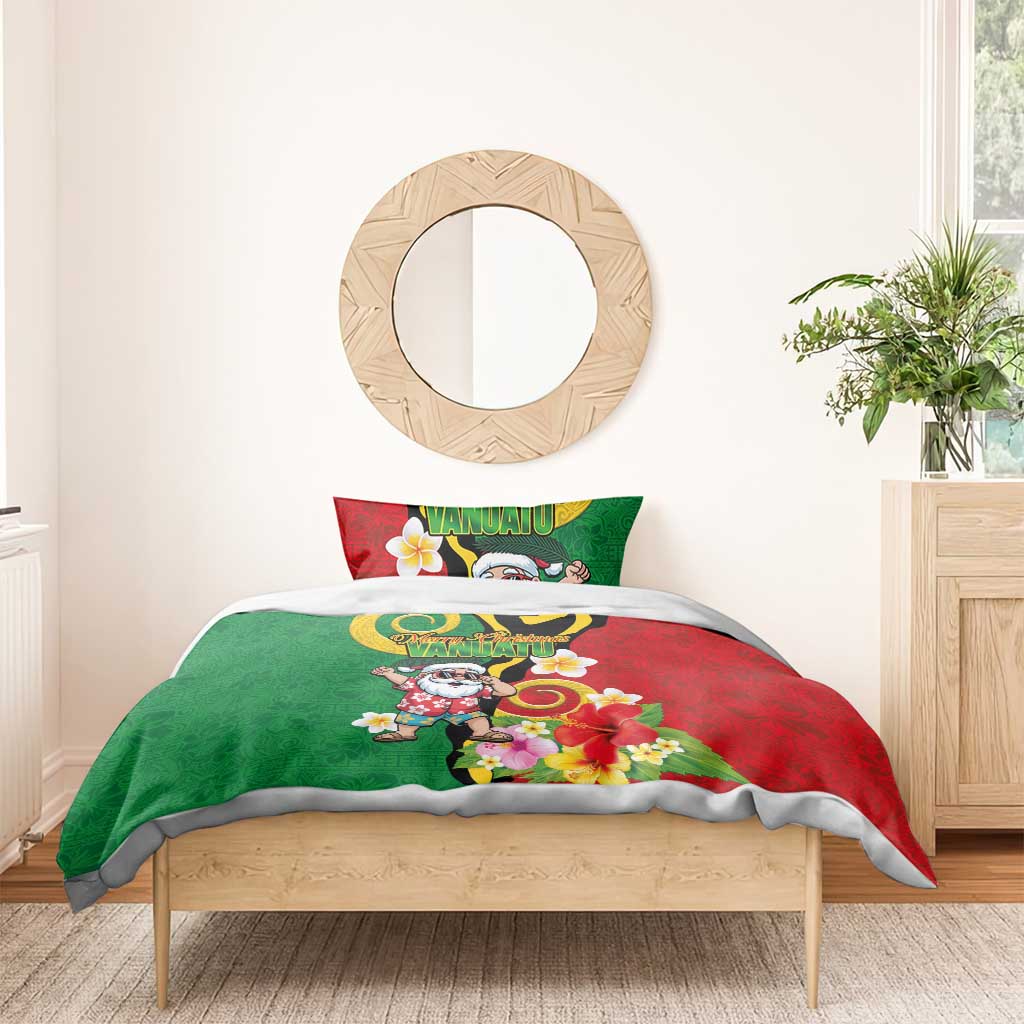 Vanuatu Christmas Bedding Set Funny Santa with Namele and Boar Tusk Tribal LT03 - Polynesian Pride