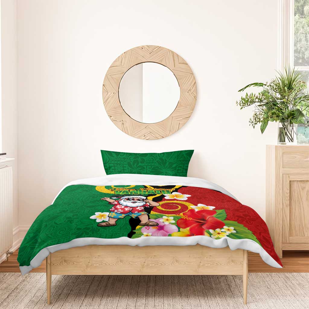 Vanuatu Christmas Bedding Set Funny Santa with Namele and Boar Tusk Tribal LT03 - Polynesian Pride