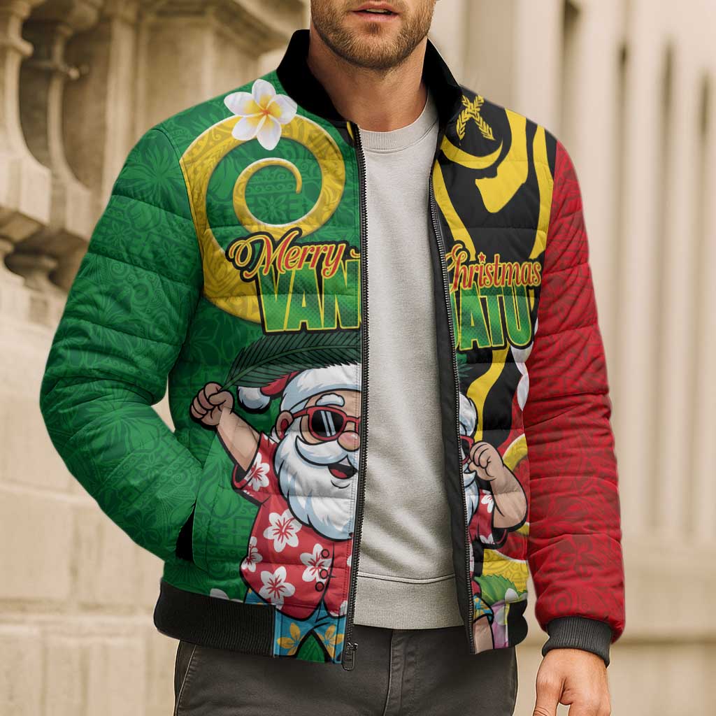 Vanuatu Christmas Bomber Puffer Jacket Funny Santa with Namele and Boar Tusk Tribal - Polynesian Pride