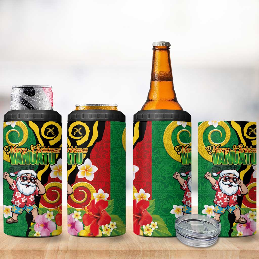 Vanuatu Christmas 4 in 1 Can Cooler Tumbler Funny Santa with Namele and Boar Tusk Tribal - Polynesian Pride