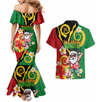 Vanuatu Christmas Couples Matching Mermaid Dress and Hawaiian Shirt Funny Santa with Namele and Boar Tusk Tribal - Polynesian Pride