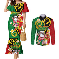 Vanuatu Christmas Couples Matching Mermaid Dress and Long Sleeve Button Shirt Funny Santa with Namele and Boar Tusk Tribal - Polynesian Pride