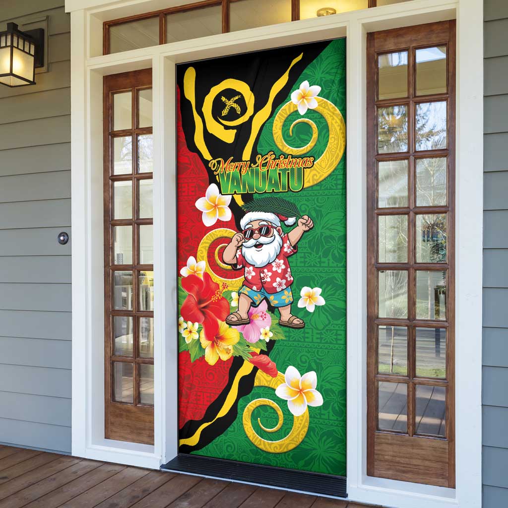 Vanuatu Christmas Door Cover Funny Santa with Namele and Boar Tusk Tribal - Polynesian Pride
