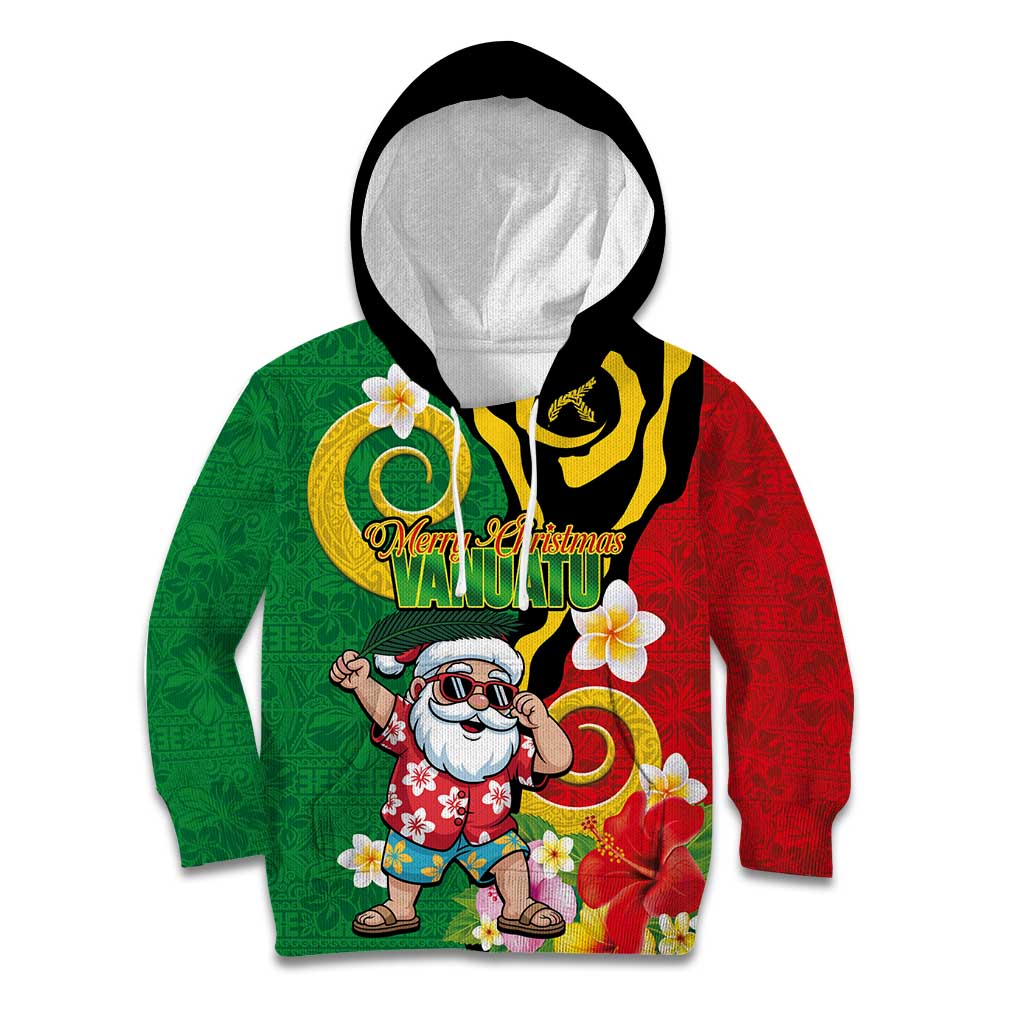 Vanuatu Christmas Kid Hoodie Funny Santa with Namele and Boar Tusk Tribal - Polynesian Pride