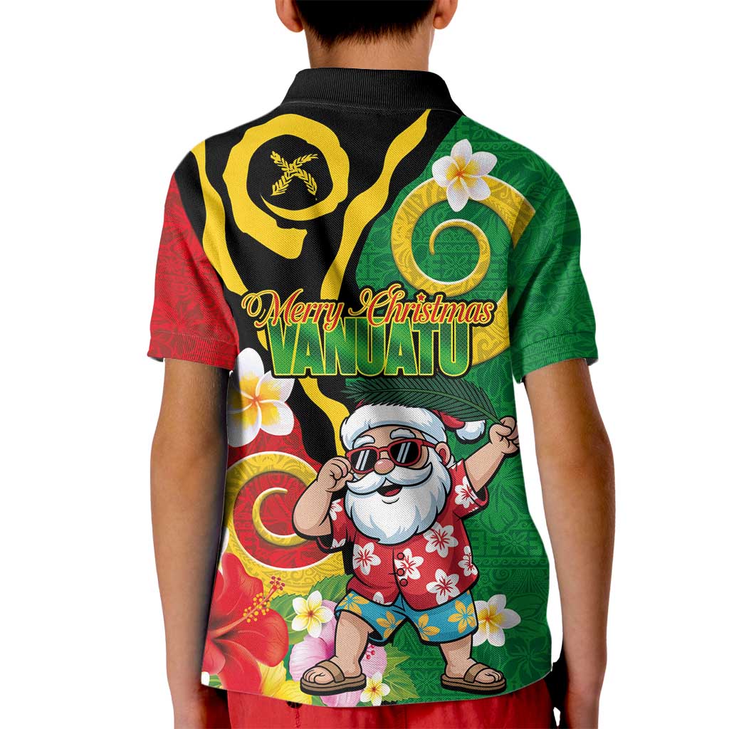Vanuatu Christmas Kid Polo Shirt Funny Santa with Namele and Boar Tusk Tribal - Polynesian Pride