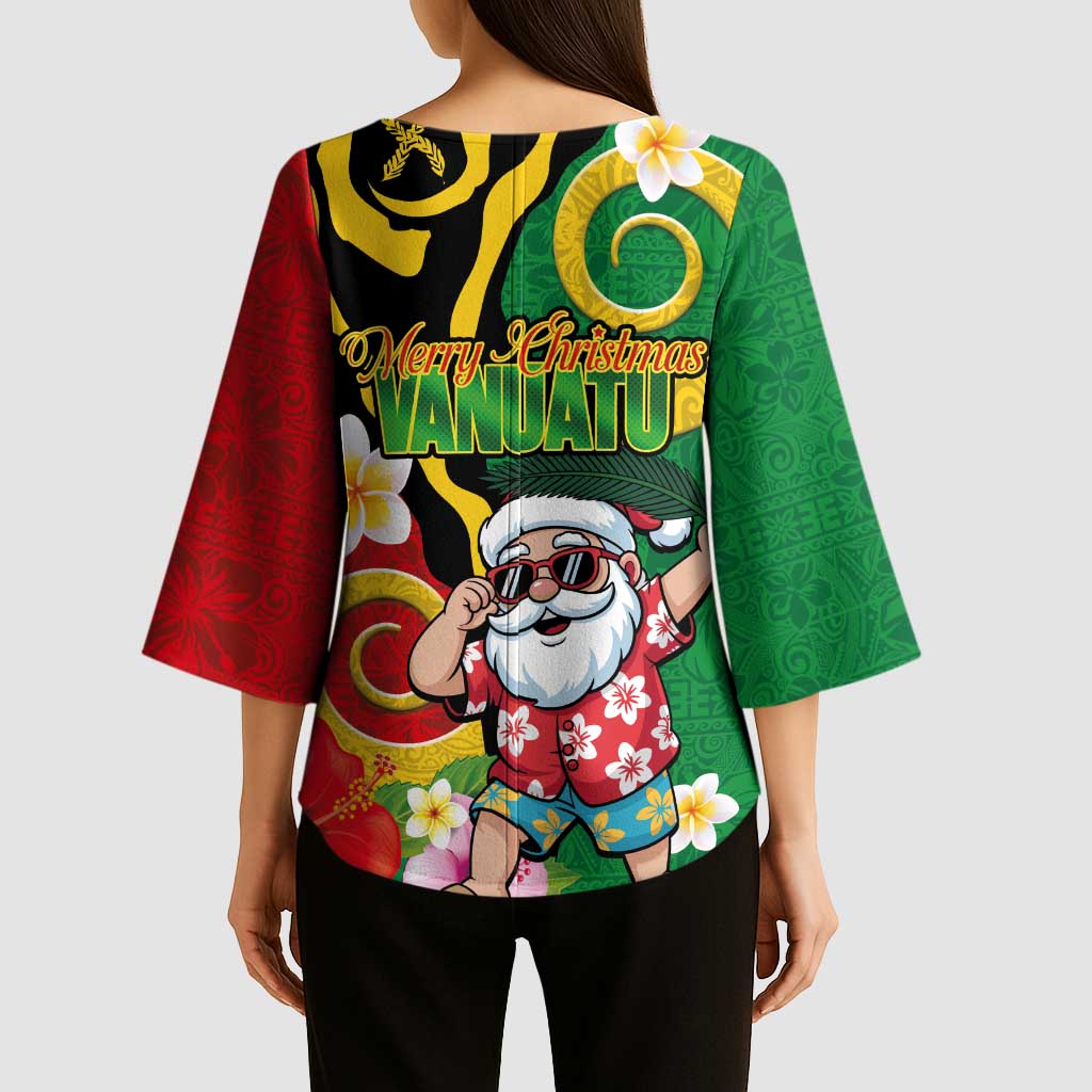 Vanuatu Christmas Kimono Sleeve Blouse Funny Santa with Namele and Boar Tusk Tribal - Polynesian Pride