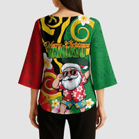 Vanuatu Christmas Kimono Sleeve Blouse Funny Santa with Namele and Boar Tusk Tribal - Polynesian Pride