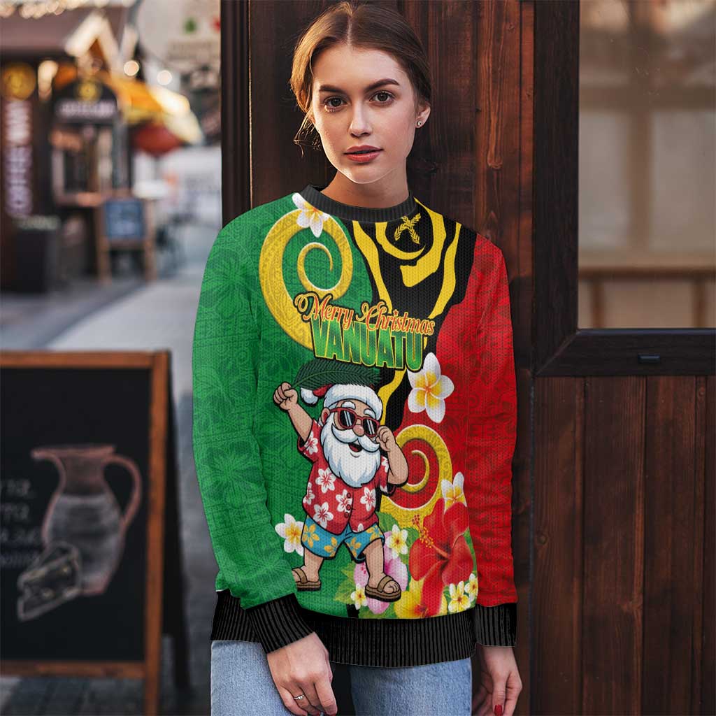 Vanuatu Christmas Ugly Christmas Sweater Funny Santa with Namele and Boar Tusk Tribal - Polynesian Pride