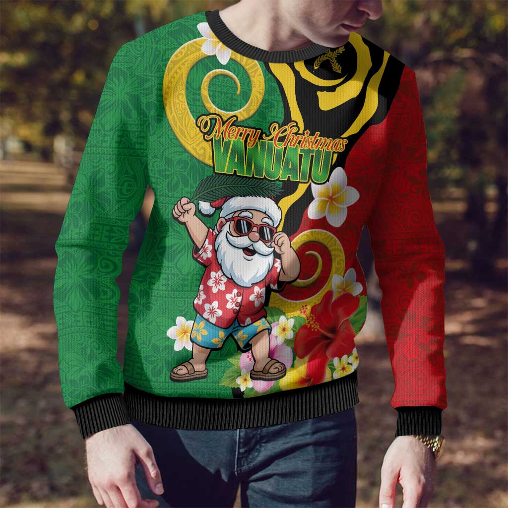 Vanuatu Christmas Ugly Christmas Sweater Funny Santa with Namele and Boar Tusk Tribal - Polynesian Pride