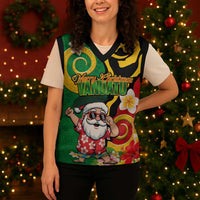 Vanuatu Christmas Knitted V-Neck Vest Funny Santa with Namele and Boar Tusk Tribal LT03 - Polynesian Pride