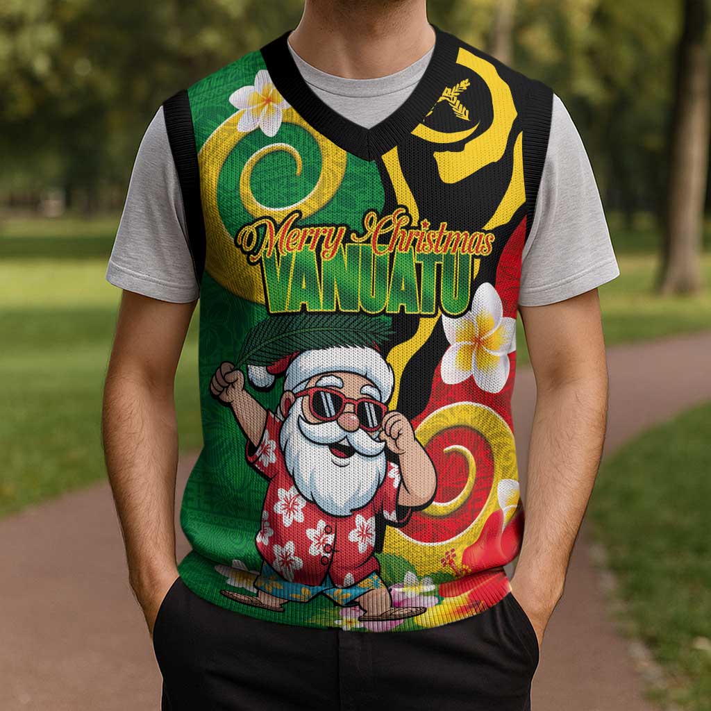 Vanuatu Christmas Knitted V-Neck Vest Funny Santa with Namele and Boar Tusk Tribal LT03 - Polynesian Pride