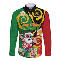 Vanuatu Christmas Long Sleeve Button Shirt Funny Santa with Namele and Boar Tusk Tribal - Polynesian Pride