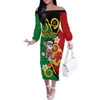 Vanuatu Christmas Off The Shoulder Long Sleeve Dress Funny Santa with Namele and Boar Tusk Tribal - Polynesian Pride