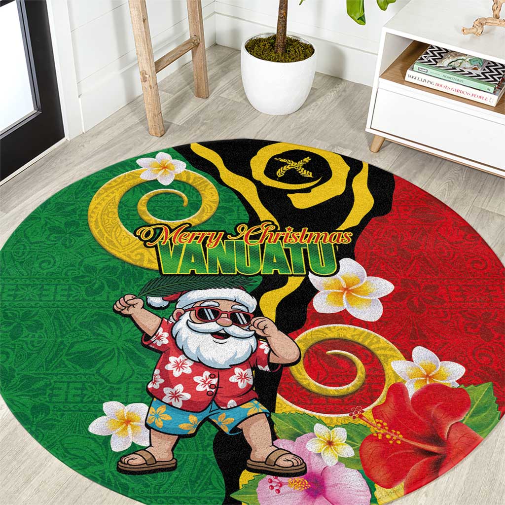 Vanuatu Christmas Round Carpet Funny Santa with Namele and Boar Tusk Tribal - Polynesian Pride