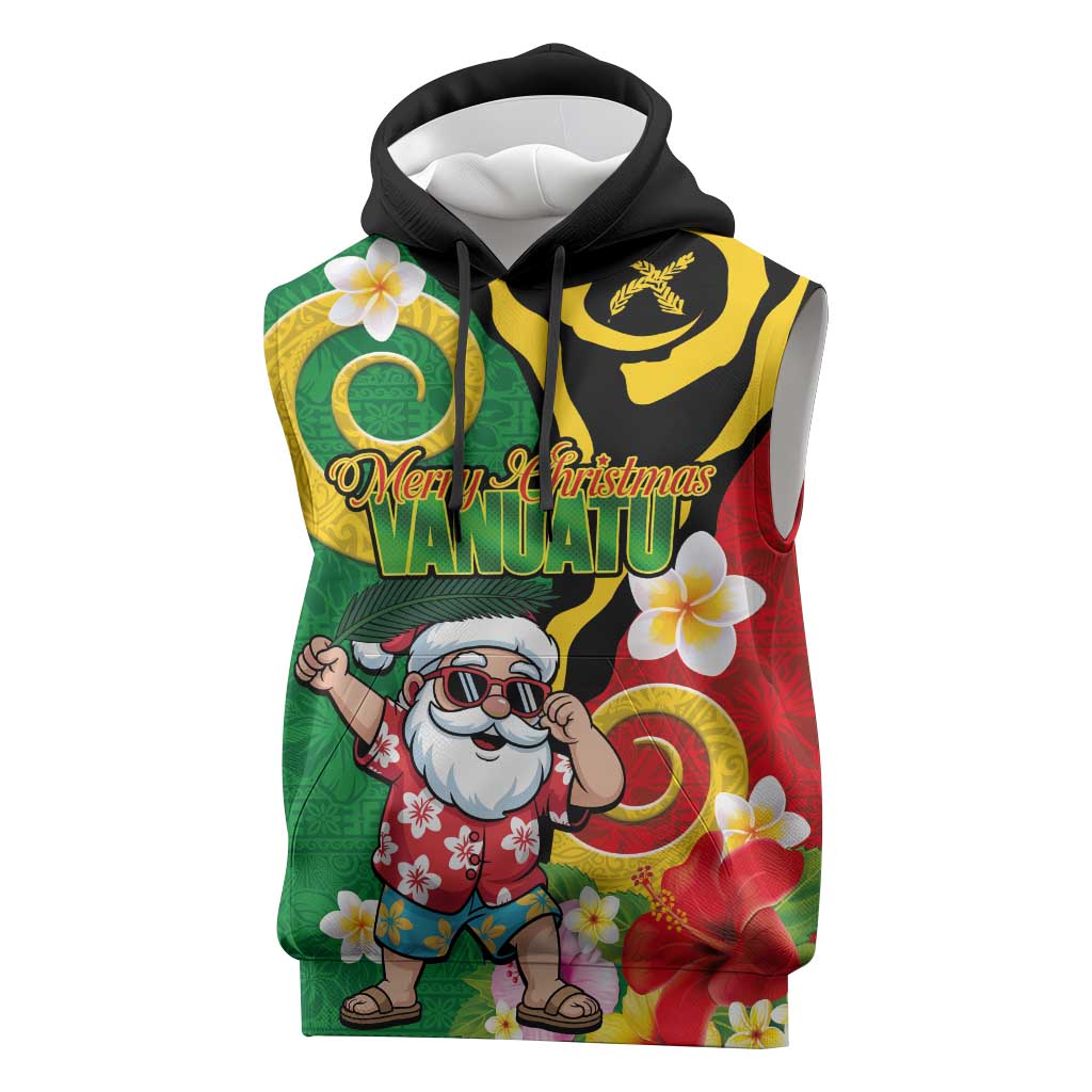 Vanuatu Christmas Sleeveless Hoodie Funny Santa with Namele and Boar Tusk Tribal - Polynesian Pride