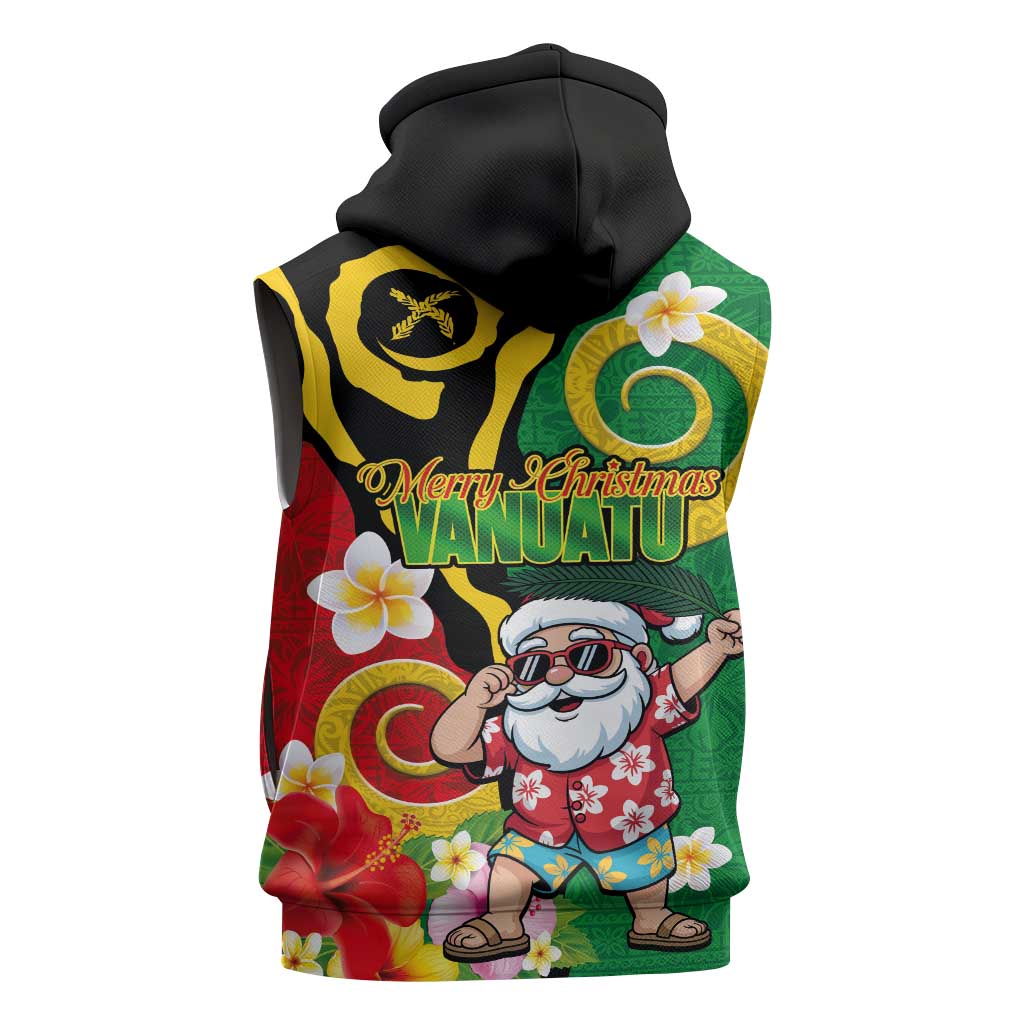 Vanuatu Christmas Sleeveless Hoodie Funny Santa with Namele and Boar Tusk Tribal LT03 - Polynesian Pride