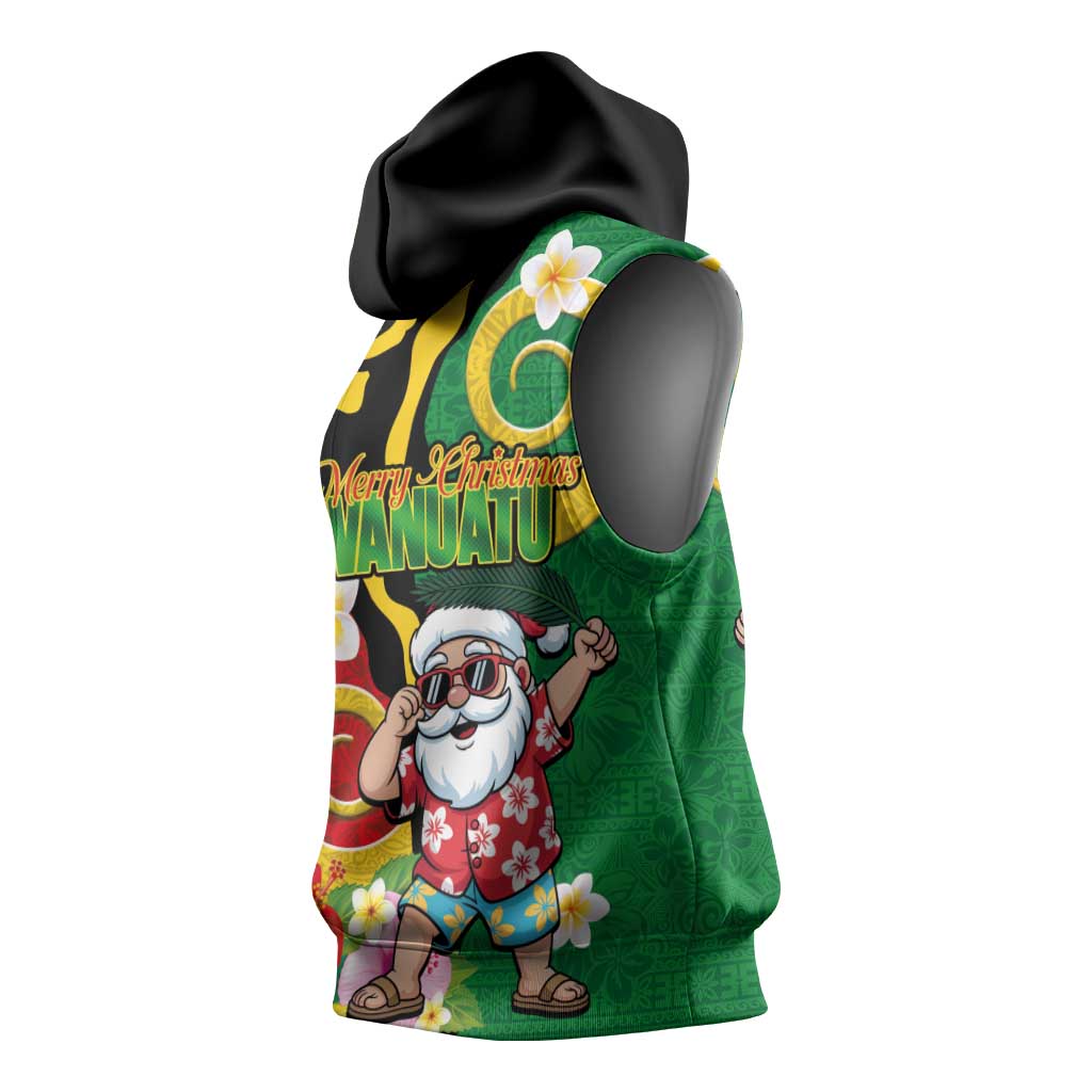 Vanuatu Christmas Sleeveless Hoodie Funny Santa with Namele and Boar Tusk Tribal LT03 - Polynesian Pride