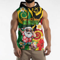 Vanuatu Christmas Sleeveless Hoodie Funny Santa with Namele and Boar Tusk Tribal LT03 - Polynesian Pride