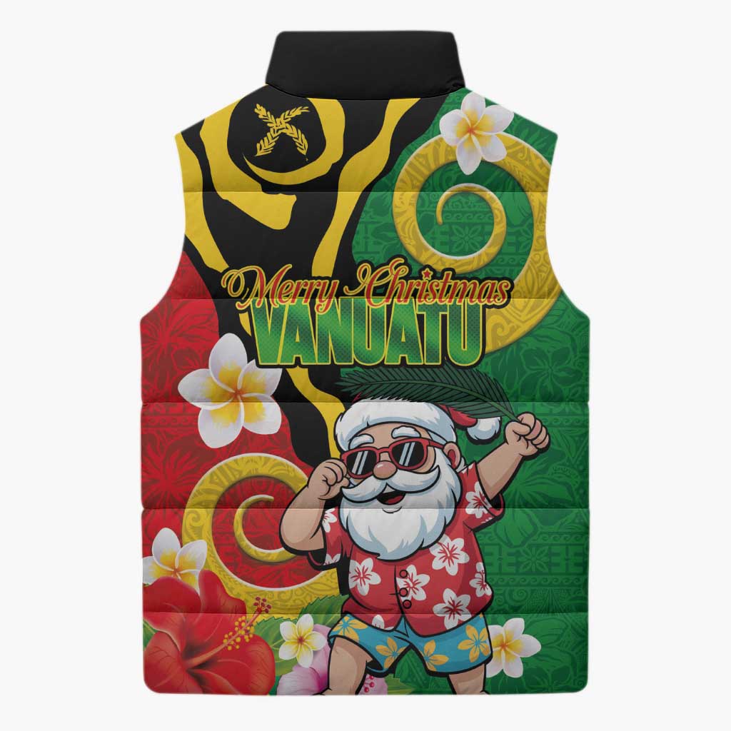 Vanuatu Christmas Sleeveless Puffer Jacket Funny Santa with Namele and Boar Tusk Tribal - Polynesian Pride