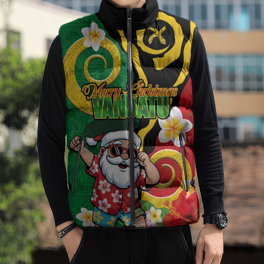 Vanuatu Christmas Sleeveless Puffer Jacket Funny Santa with Namele and Boar Tusk Tribal - Polynesian Pride