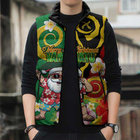 Vanuatu Christmas Sleeveless Puffer Jacket Funny Santa with Namele and Boar Tusk Tribal - Polynesian Pride