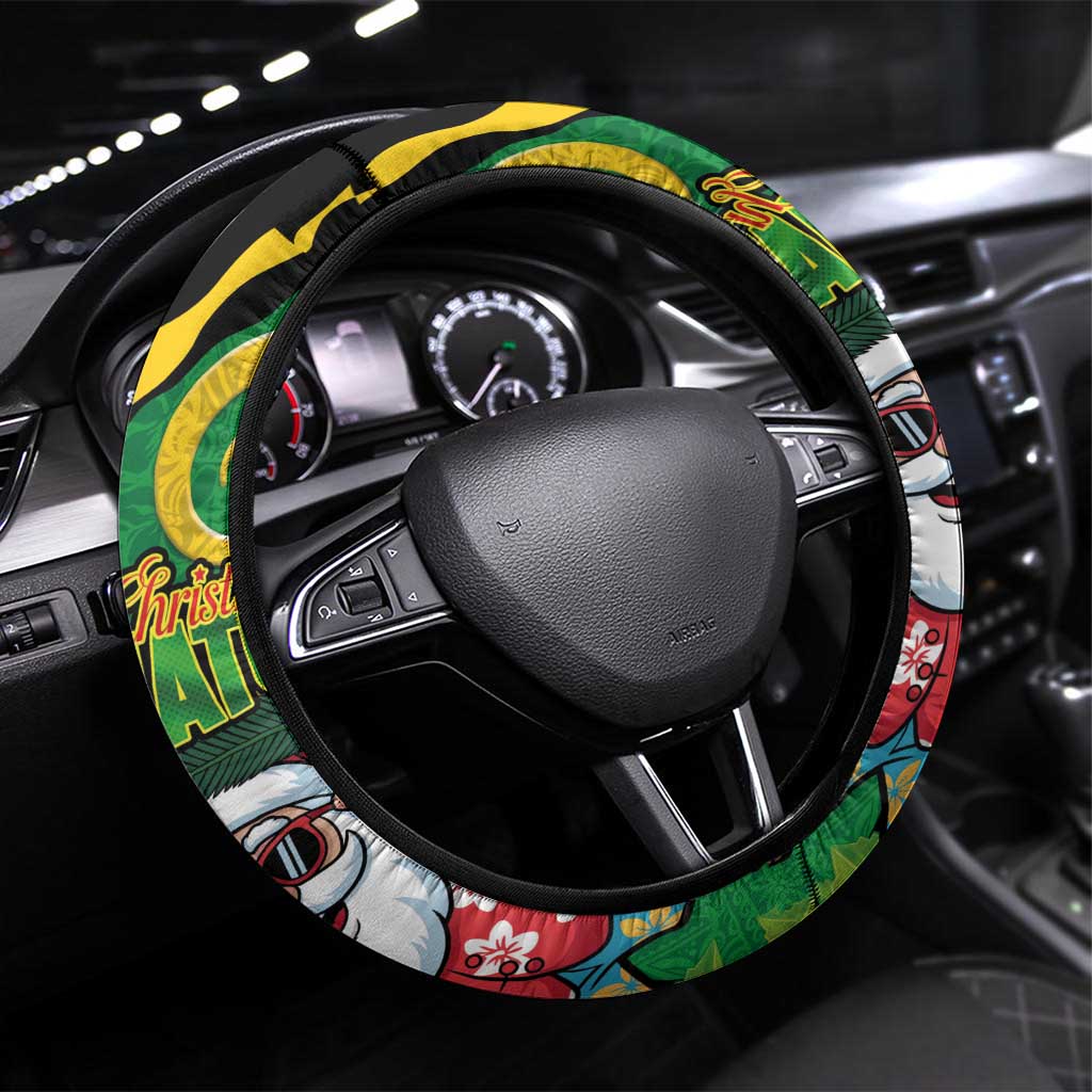 Vanuatu Christmas Steering Wheel Cover Funny Santa with Namele and Boar Tusk Tribal - Polynesian Pride