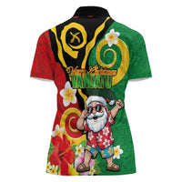Vanuatu Christmas Women Polo Shirt Funny Santa with Namele and Boar Tusk Tribal - Polynesian Pride