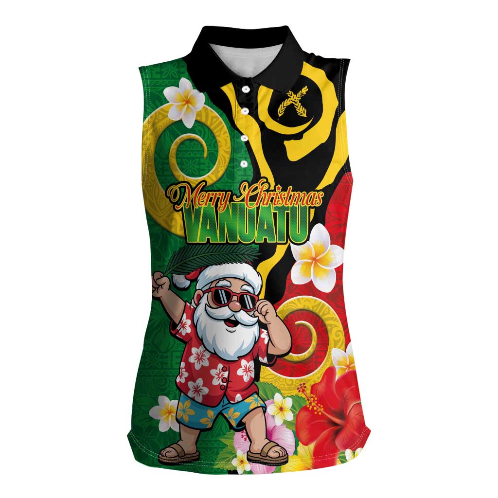 Vanuatu Christmas Women Sleeveless Polo Shirt Funny Santa with Namele and Boar Tusk Tribal - Polynesian Pride